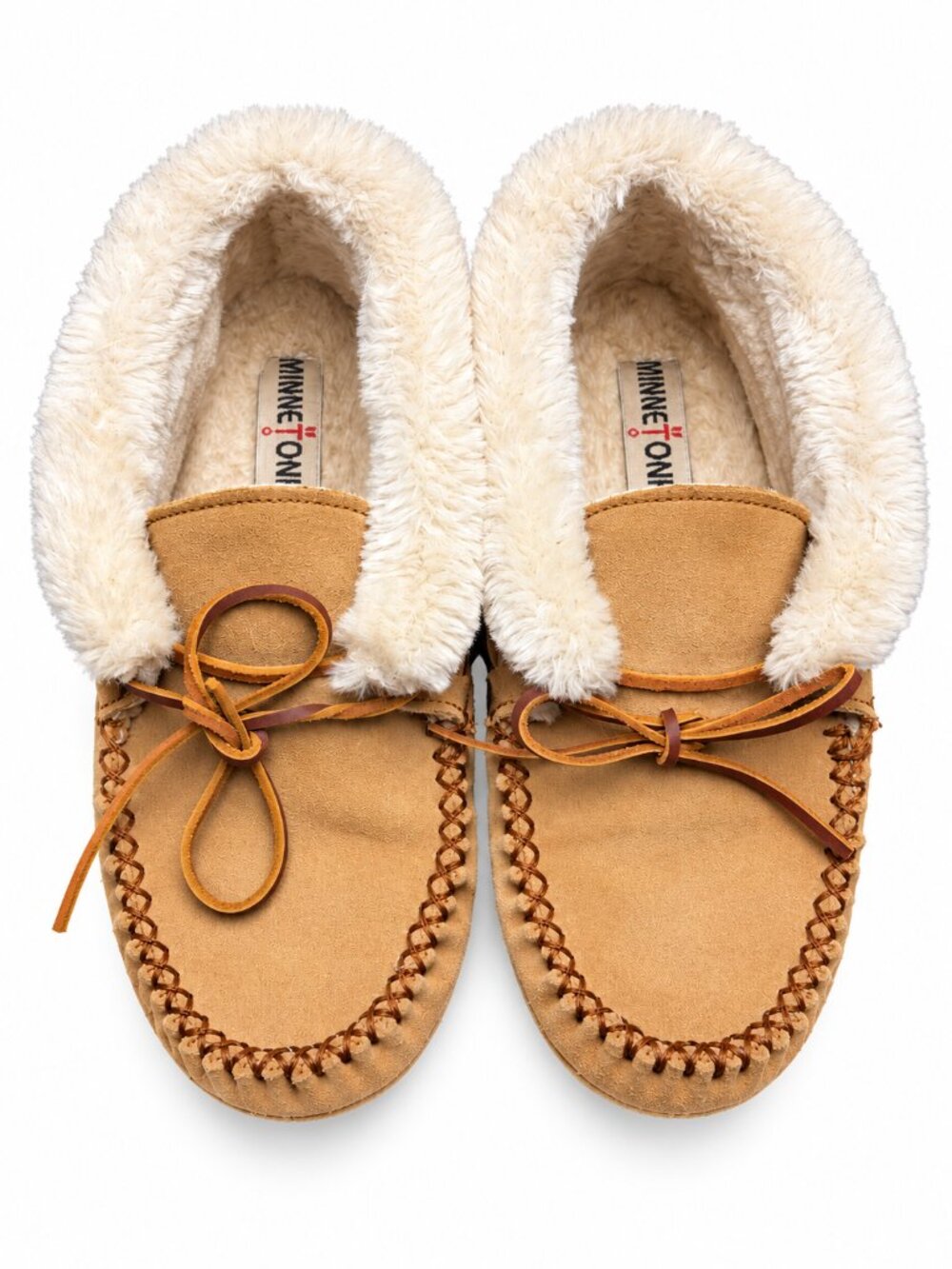 Minnetonka Moccasins Size 9 Slippers Leather Brown Fur Lined Slip On Shoe Cozy